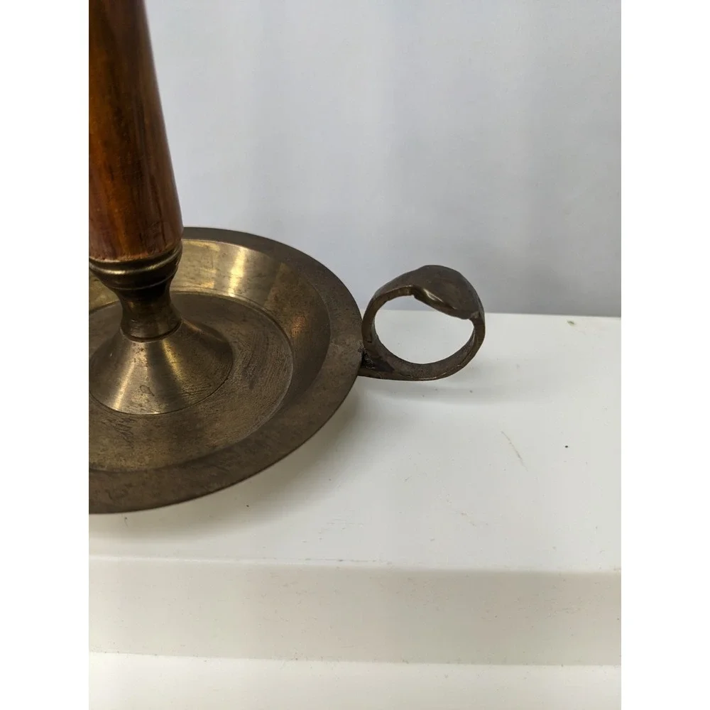 Brass Candlestick‎ Candle Holder Wooden 4.25 Inch Finger Hold